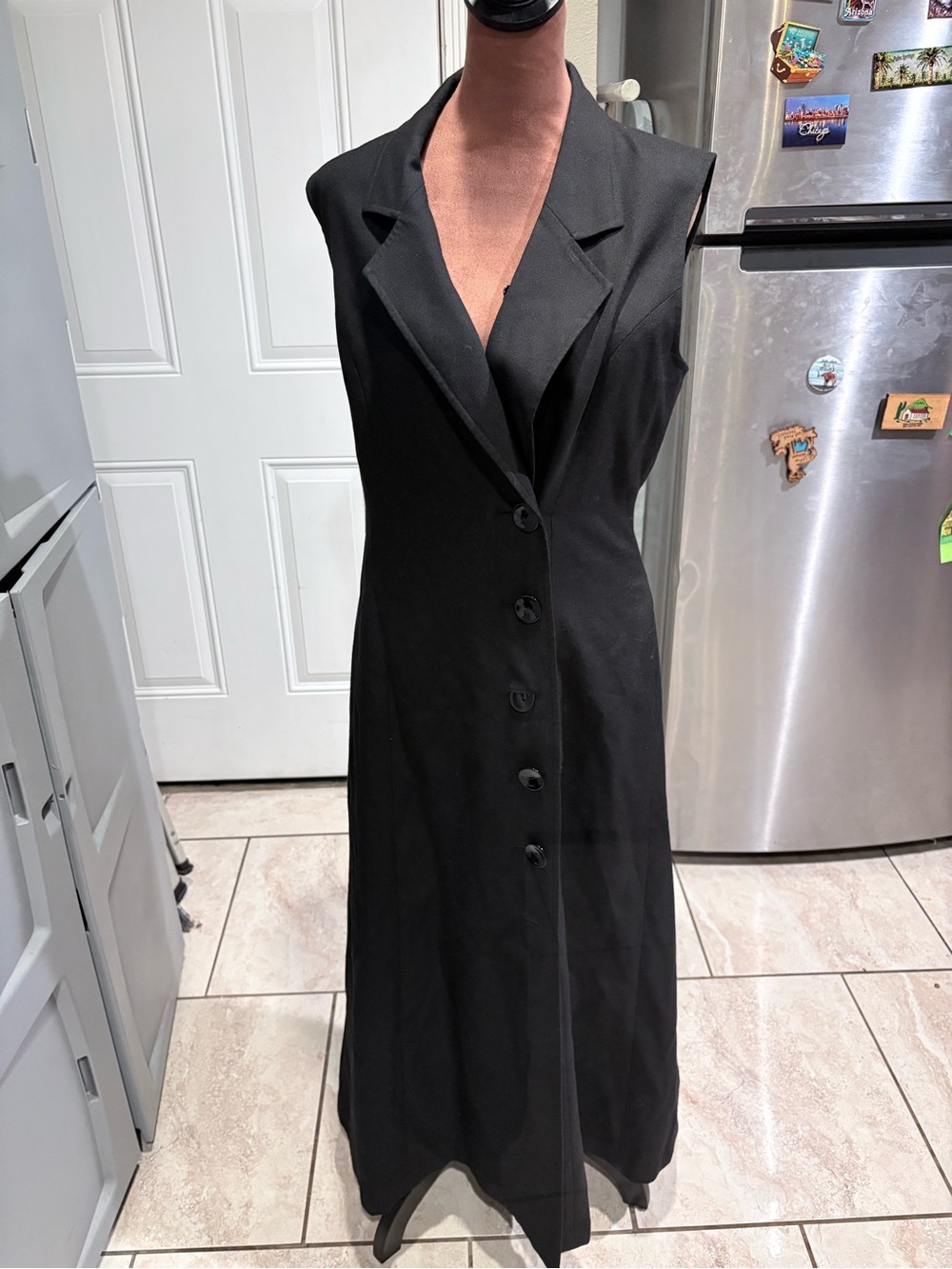 Kasper Black Sleeveless Button-Front Midi Dress